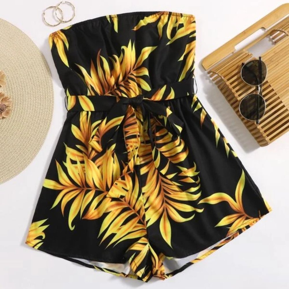 Black/Yellow Tropical Tube Romper in M and L - Picture 1 of 3